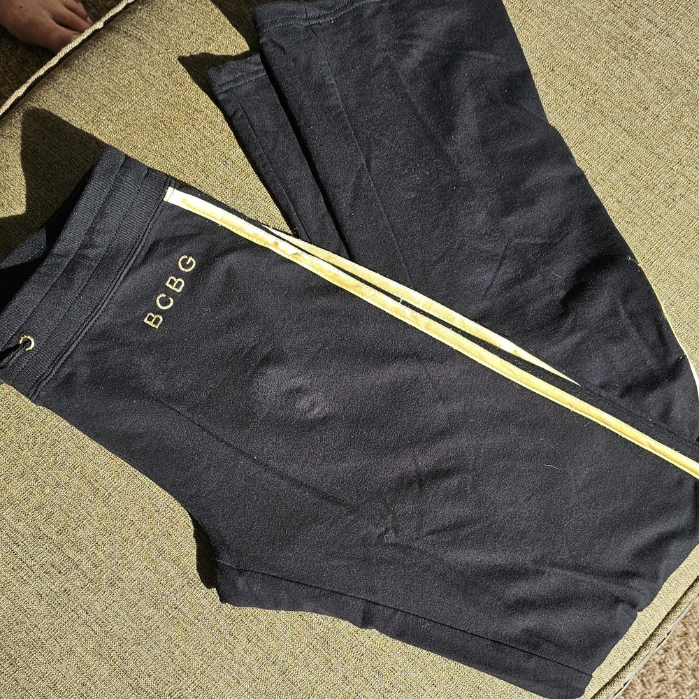 BCBG Black Track Pants with Gold Stripe